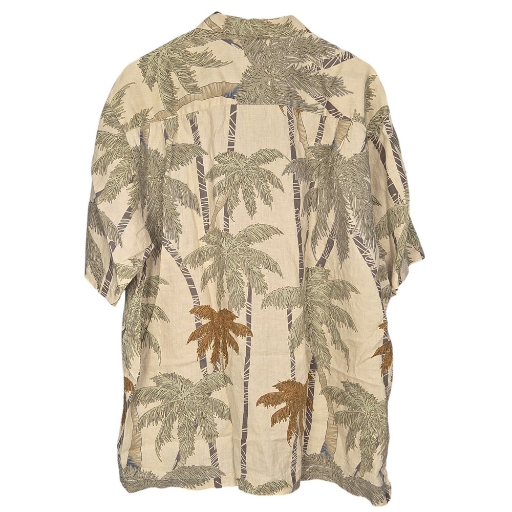 Tommy Bahama Button Up Shirt Mens XL Beige Palm Tree 100% LINEN Short Sleeve - Picture 3 of 7